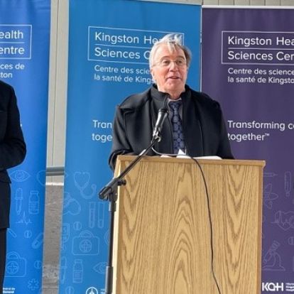 (L to R) MPP Daryl Kramp, President and CEO Dr. David Pichora and Parliamentary Assistant to the Minister of Health Robin Martin announce funding for a new Kingston satellite dialysis clinic.
