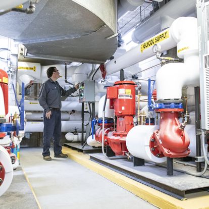 A member of our Facilities team monitors the equipment in our Kidd 2 mechanical room. Many of these spaces at our two hospitals sites, have recently or will soon undergo upgrades thanks to the Hospital Infrastructure Renewal Fund.